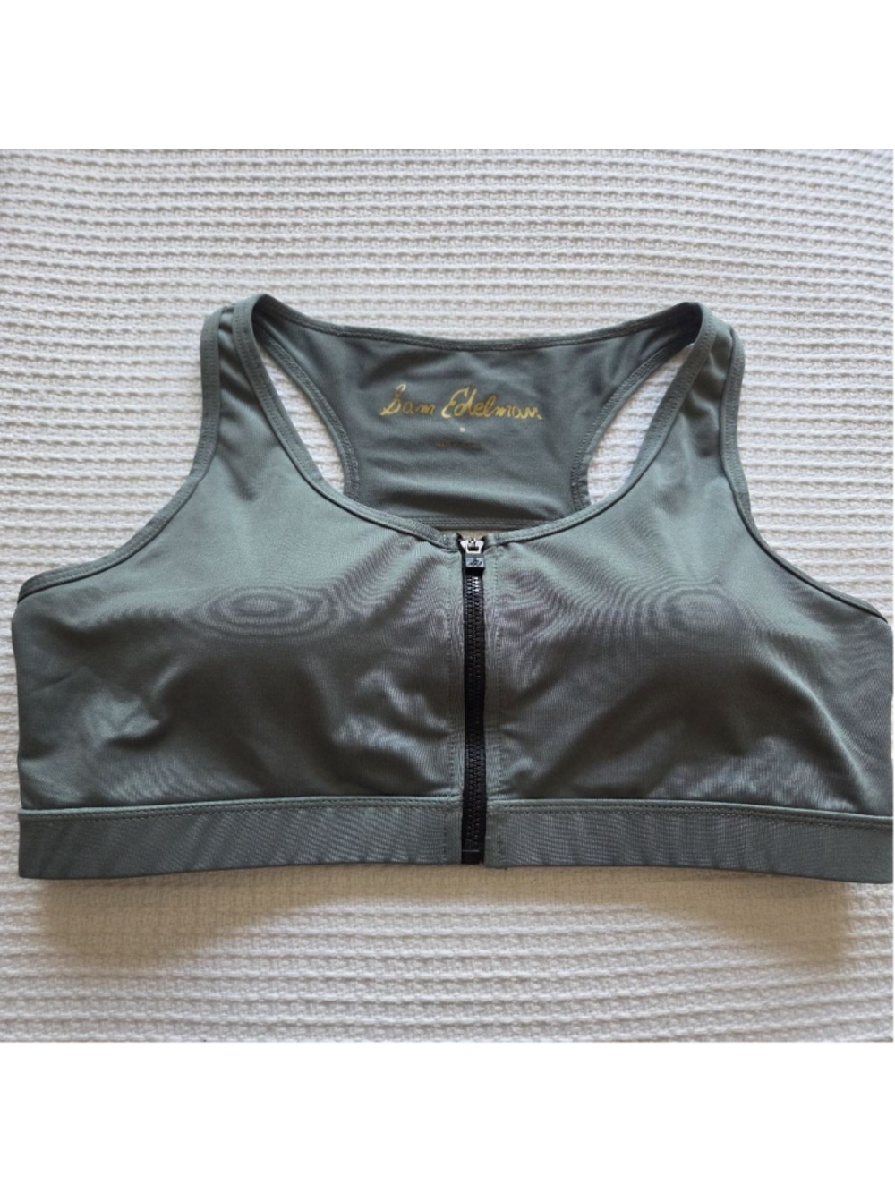 Women's Sam Edelman Green & Black Front Zip Sports Bra S